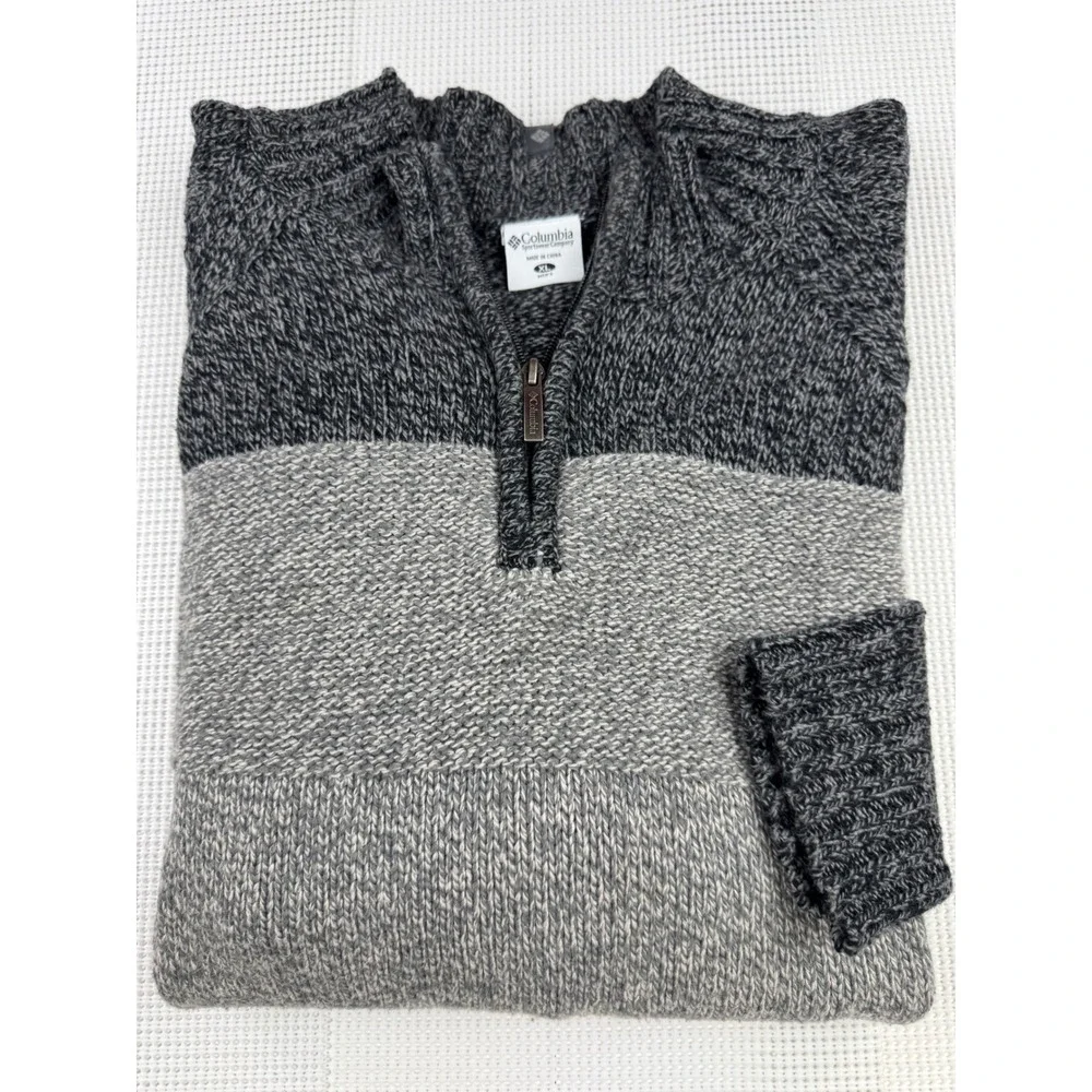 Columbia Mens Grey Colorblock Quarter Zip Cotton Wool Blend Sweater XL EUC